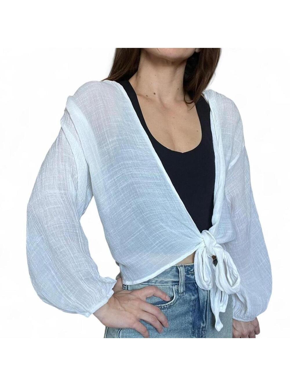Sheer White Tie-front Blouse